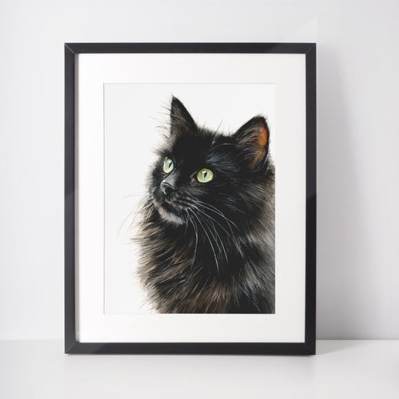 Watercolor Siberian Black Cat Art Print Illustartion - Pet Portrait - Unframed - Picture 3 of 6